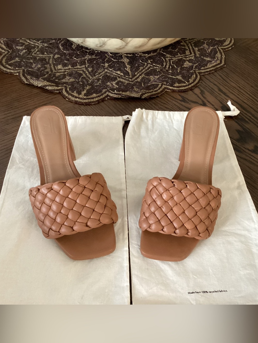 Flattered Woven Slide Mules in Cognac